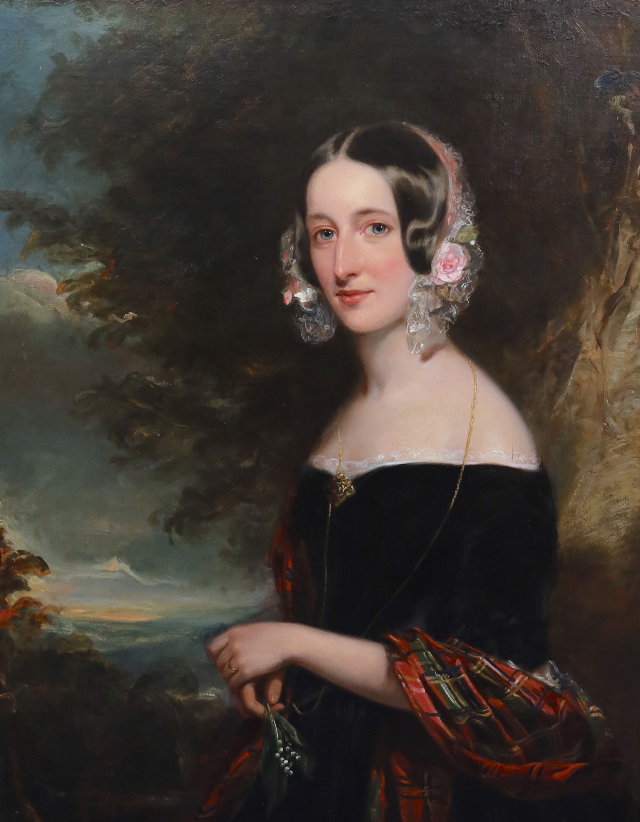 Attributed to Sir Francis Grant (1803-1878), Half length portrait of a Scottish lady, oil on canvas, 91.5 x 71cm, unframed